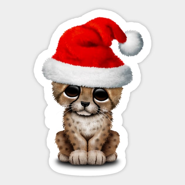 Cute Cheetah Cub Wearing a Santa Hat Sticker by jeffbartels